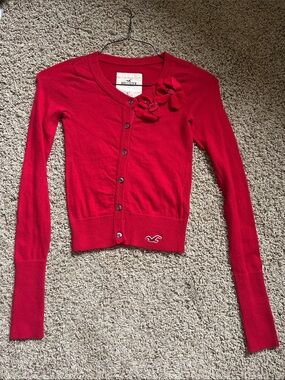 Hollister Bright Red Floral Cardigan